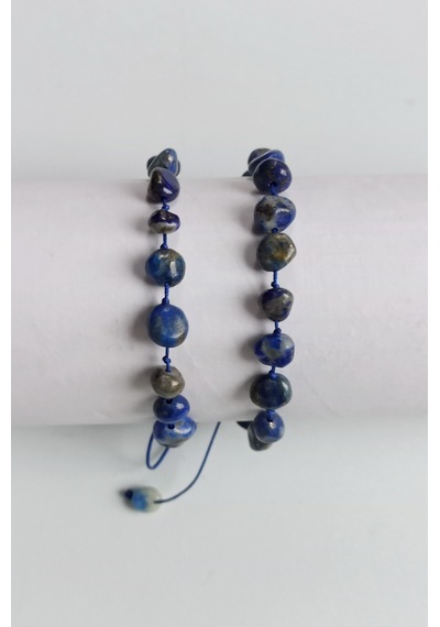 Doğal Lapis Lazuli Bileklik Makrome Ayarlı 417-5 Çok Renkli