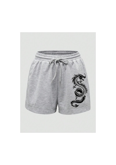 Tarzsokak Dragon Graphic Drawstring Waist Track Şort Gri