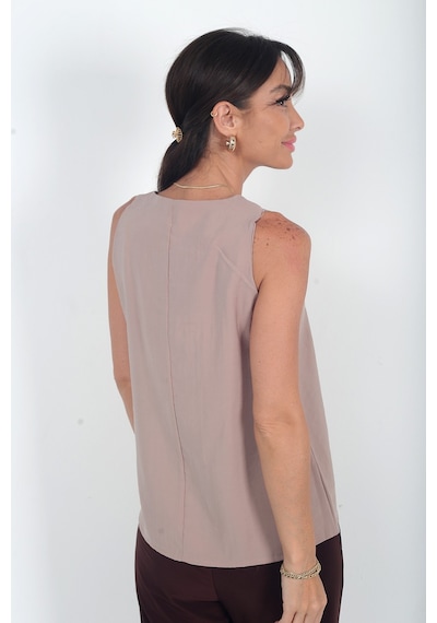 By Saygı Kadın V Yaka Pervazlı İtalyan Cotton Lyocell Bluz Vizon By Saygı Kadın V Yaka Pervazlı İtalyan Cotton Lyocell Bluz Vizon