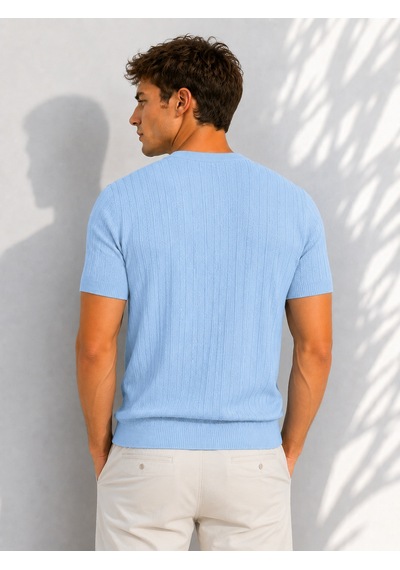 Ribana Erkek Bisiklet Yaka Kısa Kollu Esnek Örme Triko T-shirt 26091 Bebe Mavisi