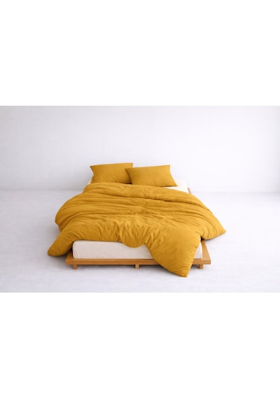 Lüks Ranforce Kumaş %100 Pamuklu Tek Kişilik Nevresim Takımı 160x220 Lastikli Çarşaf 120x200+30 Hardal