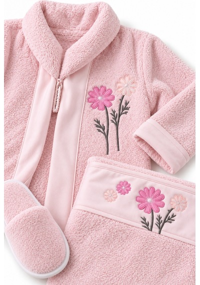 Kız Erkek Bebek Peluş Bornoz Seti Brz0401 Pembe