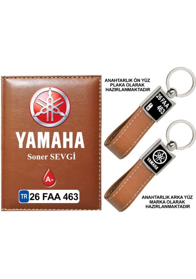 Plakanıza Özel Yamaha Logolu Taba Ruhsat Kabı Ve Anahtarlık