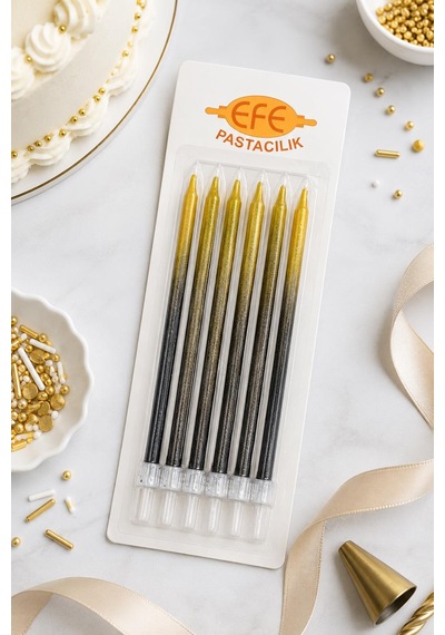 Metalik Siyah Gold Uzun Pasta Mumu 17 Cm Karışık