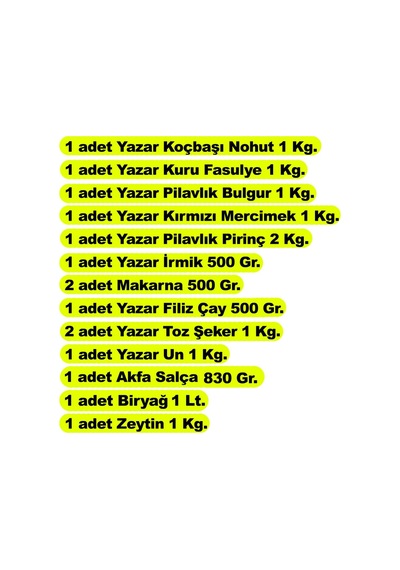 Yazar Ramazan Paketi 14 KG 13'lü Set