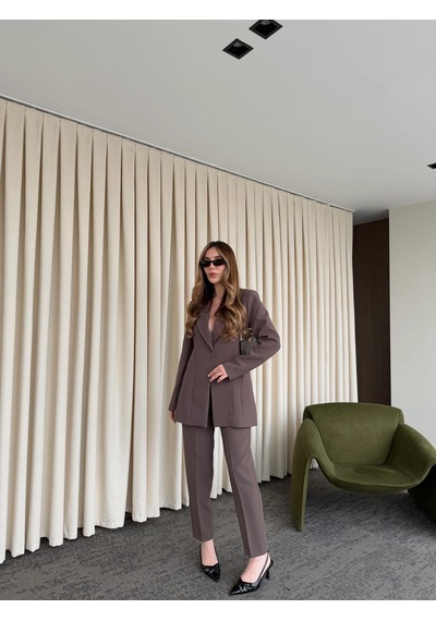 Laluvia Kahverengi Belden Oturtma Blazer Ceket - 9684 Kahverengi