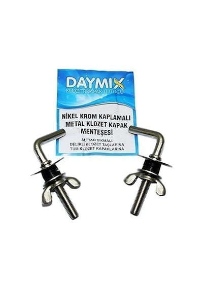 Daymıx Klozet Kapak Menteşesi, Nikel Krom Kaplamalı Metal, Alttan Sıkmalı Vida, Delikli Klozet Taşlarına Uyumlu Açık Ahşap