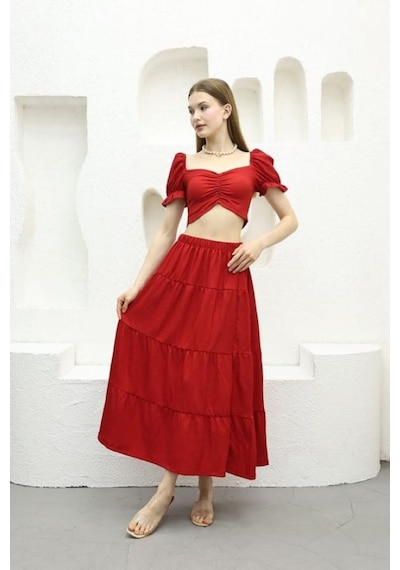 Kadın Etek Bluz İkili Takım - S504868 Bordo