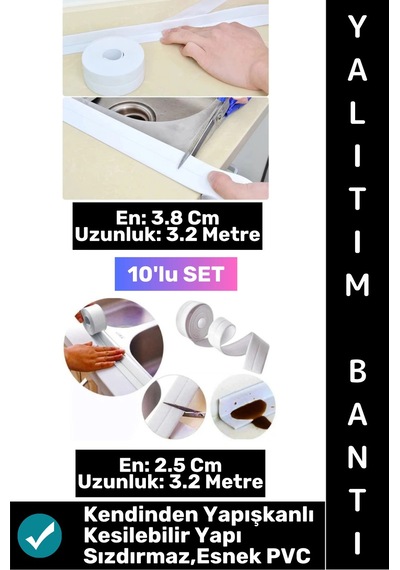 Bantseti Mutfak Lavabo Pencere Sızdırmaz Kenar Yalıtım Bandı İki Farklı Genişlik 3.2 Mt 10'lu Set