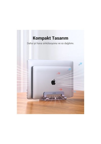 Alüminyum Çift Yuvalı Notebook Apple MacBook Uyumlu,Dikey Masaüstü Standı, 60643