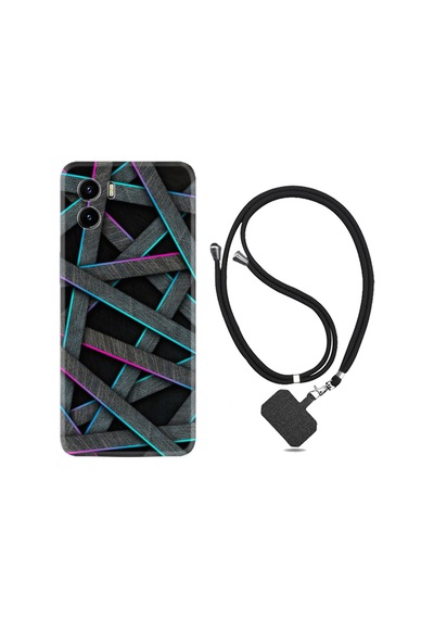 Vivo Y15S Kılıf Boyun Askılı Gri Zigzag 1706