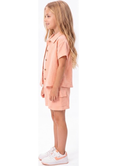 Mnk Baby & Kids Kız Çocuk 3 Parça Pamuklu Müslin Rahat Takım M00837 Somon