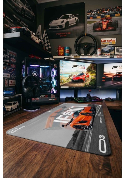 Koenigsegg Jesko Turuncu Spor Araba 40x90 Cm Oyuncu Mousepad Kaymaz Taban Büyük Boy Siyah