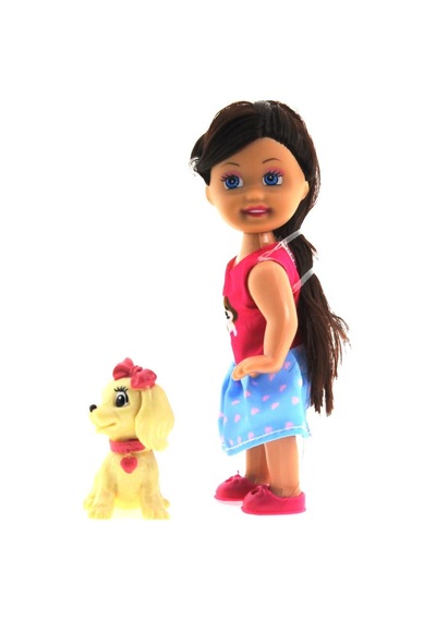 Cute Girl Sarı Köpekli Ve Kumral Mini Bebek