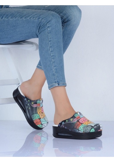 Airmax Taban Ortopedik Sabo Terlik Doktor Hemşire Terliği 912 Kedi Siyah