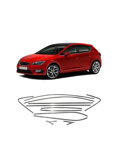 Seat Leon 12 Parça Paslanmaz Krom Cam Çerçeve Çıtası Seti 486136