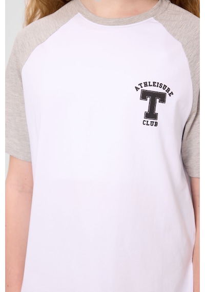 Beyaz O Yaka Pamuklu Baskılı Oversize Fit Kız Çocuk T-shirt - 75179 Beyaz