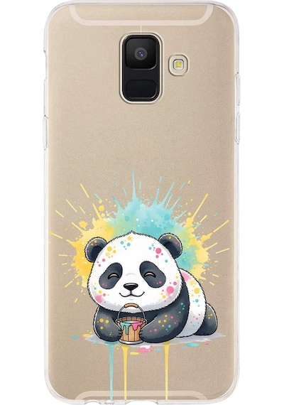 Samsung Galaxy A6 2018 İle Uyumlu Splash Panda Tasarımlı Şeffaf Silikon Kılıf Şeffaf