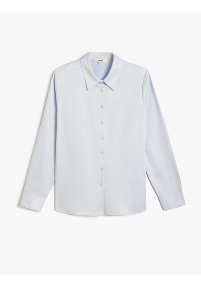 Koton Klasik Poplin Gömlek Uzun Kollu Regular Fit Açık İndigo 5wak60013uw İndigo