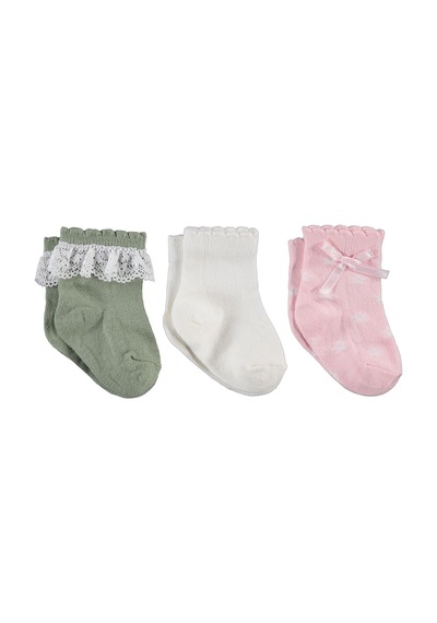 Civil Baby Dantel Ve Fiyonk Aksesuarlı 3'lü 6- Bebek Kız Çorap Set - Standart