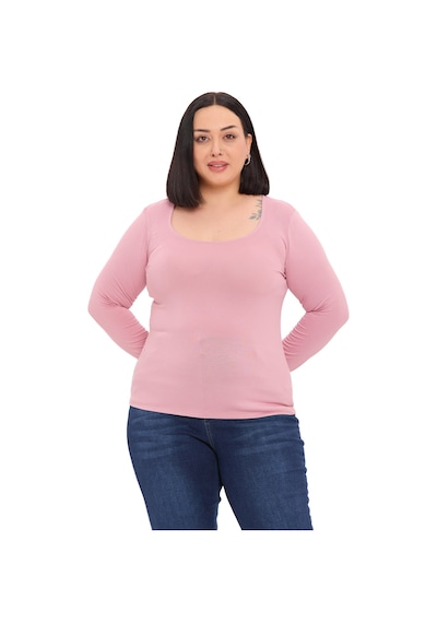 Disentis Büyük Beden U Yaka Uzun Kollu Viskon Pembe Body Pembe