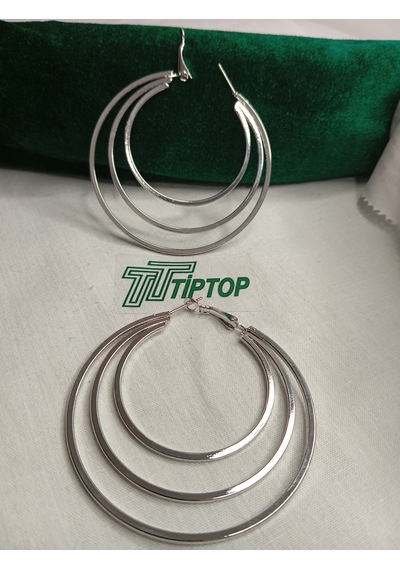 Tiptop/ Üç Katlı Gümüş Renk Çrlik Halka Küpe Gümüş