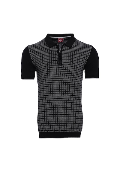 Yake Store Polo Yaka Siyah Desenli Fermuarlı Örme T-shirt Wessi - Siyah