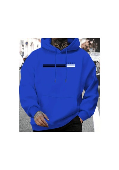 Herkesemoda Cizgi Paris Baskılı Kapşonlu Mavi Sweatshirt Mavi