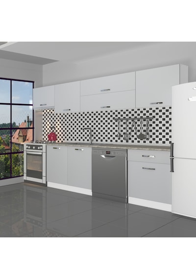 Decoraktiv Elite 280y Mdf Hazır Mutfak Dolabı - Tezgah Dahil - Buz Gri Açık Gri