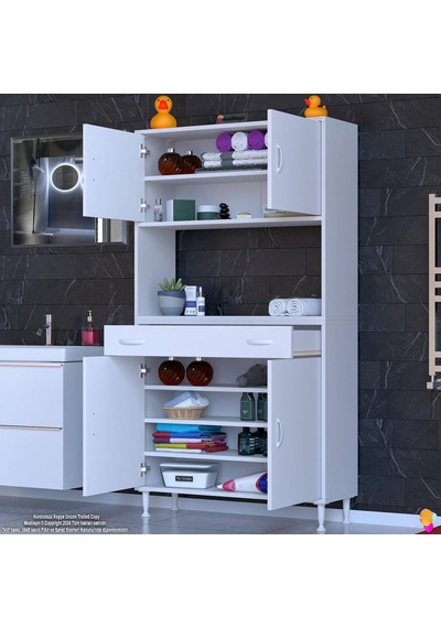 Modilayn Arda Banyo Dolabı 90x173x32,5cm 1 Çekmece 4 Kapak Ve 7 Raflı İhtiyaca Uygun Kolay Kurulum Beyaz Modilayn Arda Banyo Dolabı 90x173x32,5cm 1 Çekmece 4 Kapak Ve 7 Raflı İhtiyaca Uygun Kolay Kurulum Beyaz