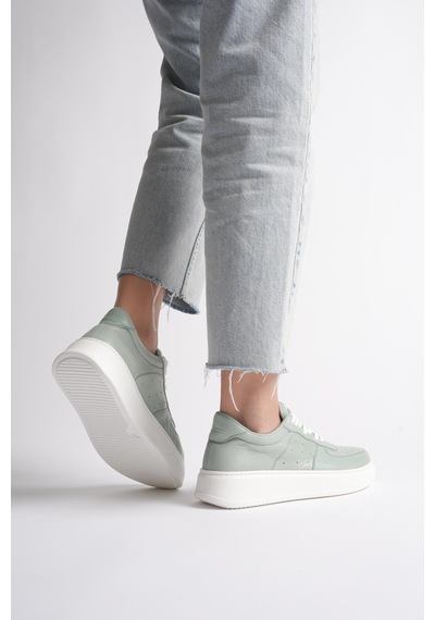 Analin Shoes Kadın Hakiki Deri Sneaker Bağcıklı Spor Ayakkabı Yeşil