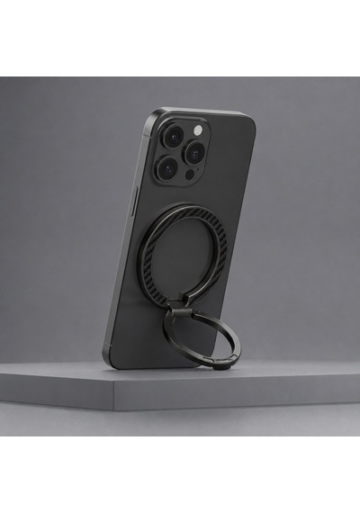 Zore Paris M162 Karbon Fiber Tasarımlı Magnetik Ring Standlı Telefon Tutucu Siyah