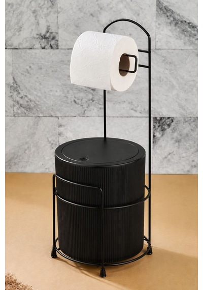 Ferforje Standlı Çöp Kovalı Tuvalet Kağıtlığı Metal Wc Lik Siyah Siyah