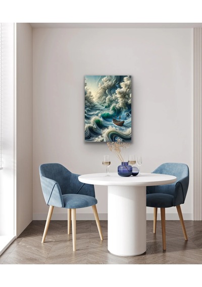 Okyanustaki Yalnız Gemi Kanvas Tablo 70x100cm Çok Renkli