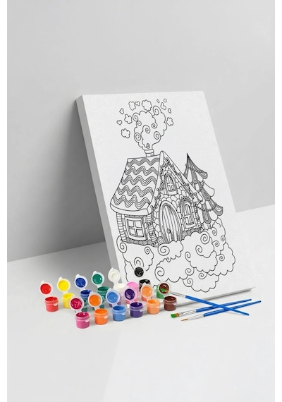 Ev Desenli Mandala Tuval Boyama Seti 40x50 Cm