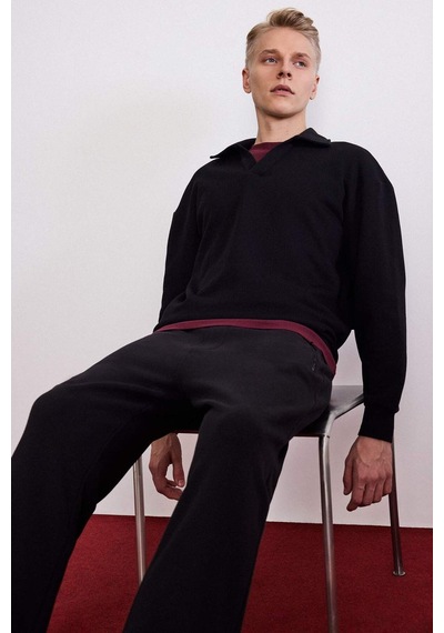 Defacto Boxy Fit Polo Yaka Sweatshirt G6475ax25wnbk81 Siyah-bk81