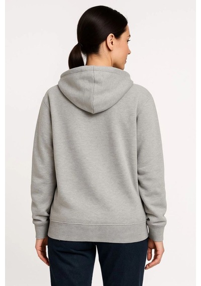 Velmora Fashion Kadın 3 İplik Pamuklu Kapüşonlu Tam Fermuarlı Kanguru Cepli Sweatshirt Hoodie - Gri