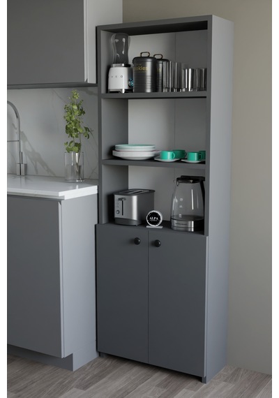 Kapaklı Çok Amaçlı Mutfak Dolabı 150x50x22 Cm - Raflı Erzak Dolabı Modern Depolama Ünitesi Antrasit Kapaklı Çok Amaçlı Mutfak Dolabı 150x50x22 Cm - Raflı Erzak Dolabı Modern Depolama Ünitesi Antrasit