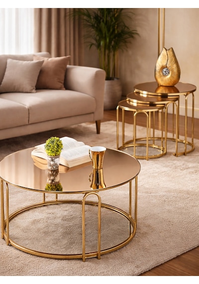 4 Lü Bronz Ayna Gold Metal Ayaklı Ayna Lenka Model Sehpa Takımı Zigon Ve Orta Altın 4 Lü Bronz Ayna Gold Metal Ayaklı Ayna Lenka Model Sehpa Takımı Zigon Ve Orta Altın