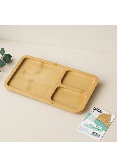 3 Bölmeli Dikdörtgen Bambu Servis Tepsisi 24. 8x13. 8x1. 4 Cm