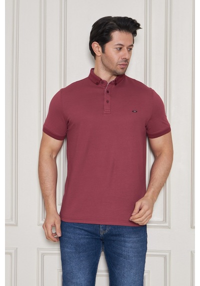 Jeus Erkek Pike Lacoste Kumaş Yakalı Bordo Tshirt