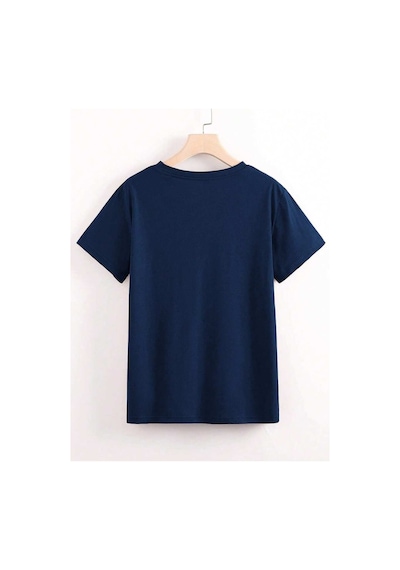 Uyguntarz Unisex Leopar Desenlı Vişne Baskılı Tasarım Tshirt Lacivert