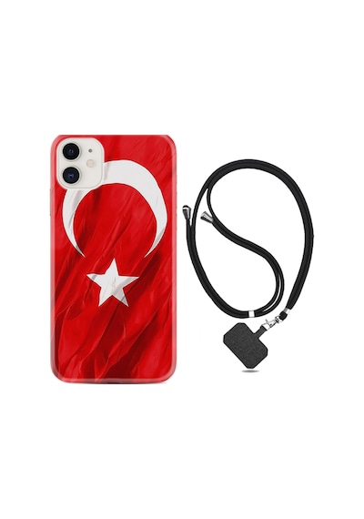 Apple Uyumlu iPhone 13 Mini Kılıf Boyun Askılı Şanlı Türk Bayrağı 4 1401