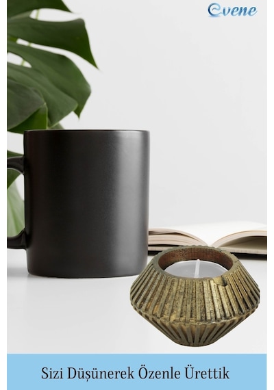 Mumluk Şamdan Tealight Mum Uyumlu Elmas Çizgili Model - Altın Eskitme