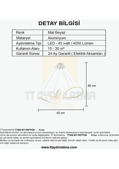 Tt002-By Tt Aydınlatma Papyon Modeli Mat Beyaz Led Avize