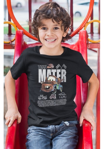 Sevbano Lightning Mcqueen Tow Mater Şimşek Arabalar Baskılı Unisex Çizgi Siyah