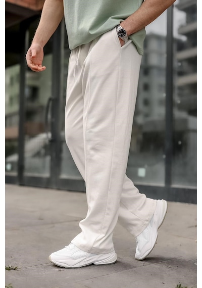 Madmext Ekru Önü Dikiş Detaylı Relaxed Fit Erkek Eşofman Altı E6590