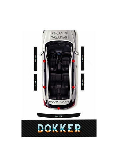 Şık Tasarımlı Dacia Dokker Kapı Eşiği Karbon Folyo Seti 5 Parça Renkli Baskılı Koruma