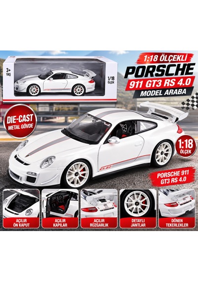 1:18 911 Gt3 Rs 4.0 Beyaz Model Araba Çok Renkli