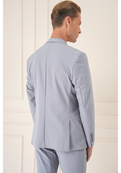 Efor Comfort Fit Çift Yırtmaç Fleto Cep Esnek Pamuk Casual Gri Mavi Ceket C 675 Gri - Mavi